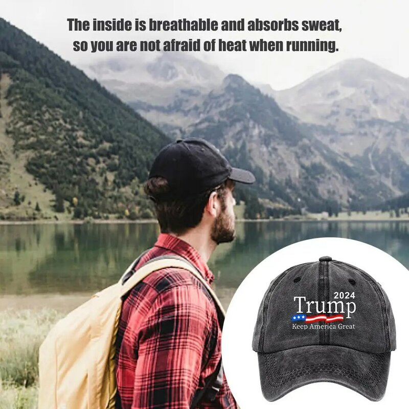 Gorra de béisbol para elecciones de Trump 2024, sombrero de béisbol ajustable con bandera, cómoda, con eslogan Keep America