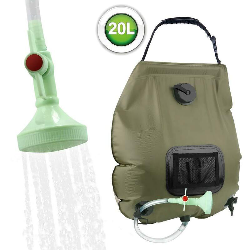 Bolsa de baño de 20L para exteriores, bolsa de ducha Solar para senderismo y acampada, con calefacción portátil, almacenamiento de agua, manguera conmutable, cabezal de ducha