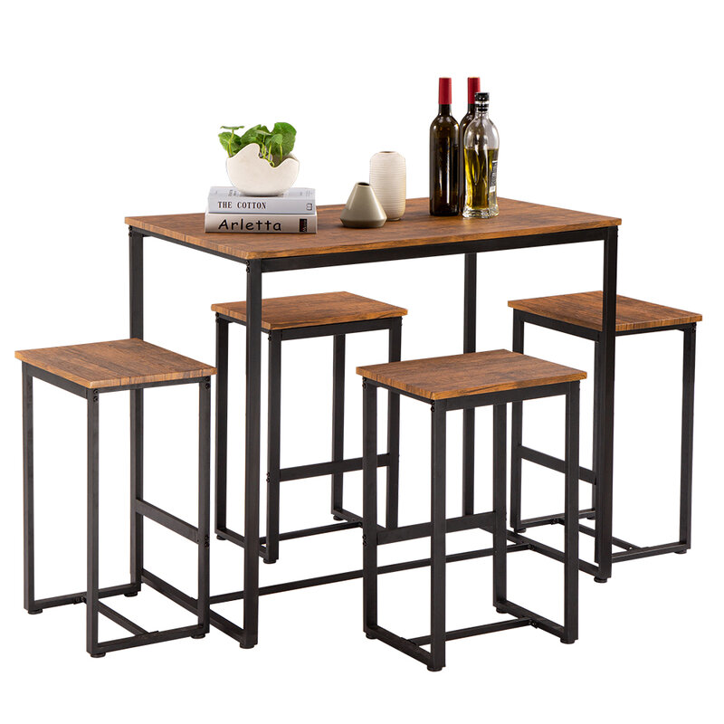 Bar Table Set Dining Table Set Simple Eucalyptus Pattern 87cm High Bar Table And Chair Set Of 5 [100 x 60 x 87cm]