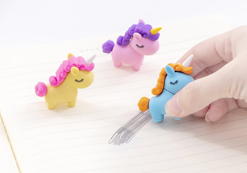 Borrador de lápiz de unicornio gordo, gomas de borrar creativas de dibujos animados, venta al por mayor, 1 unidad