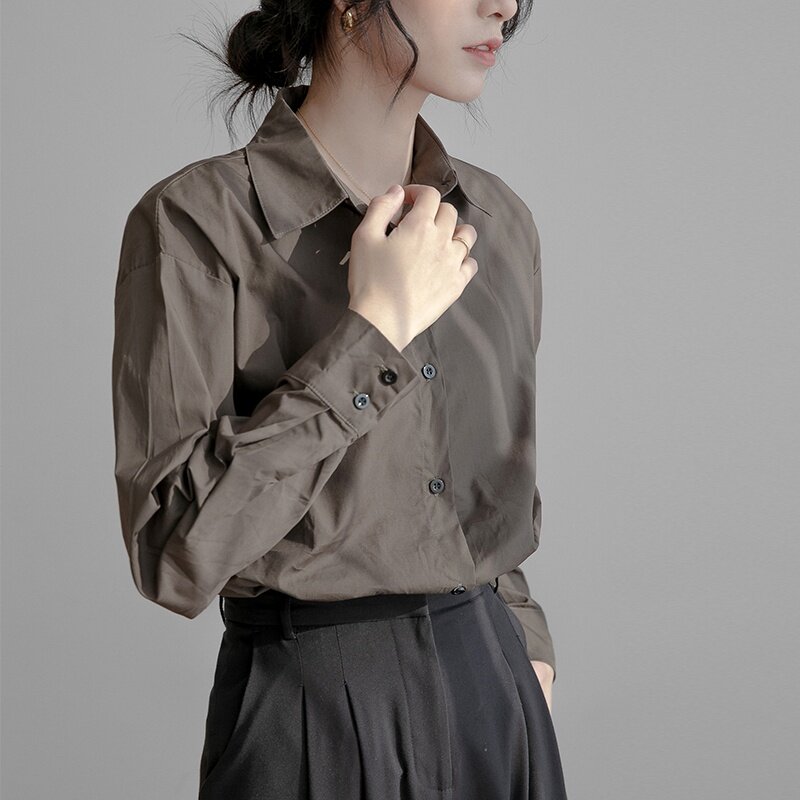 Blusa holgada informal de manga larga para mujer, camisa femenina, talla grande, 2021