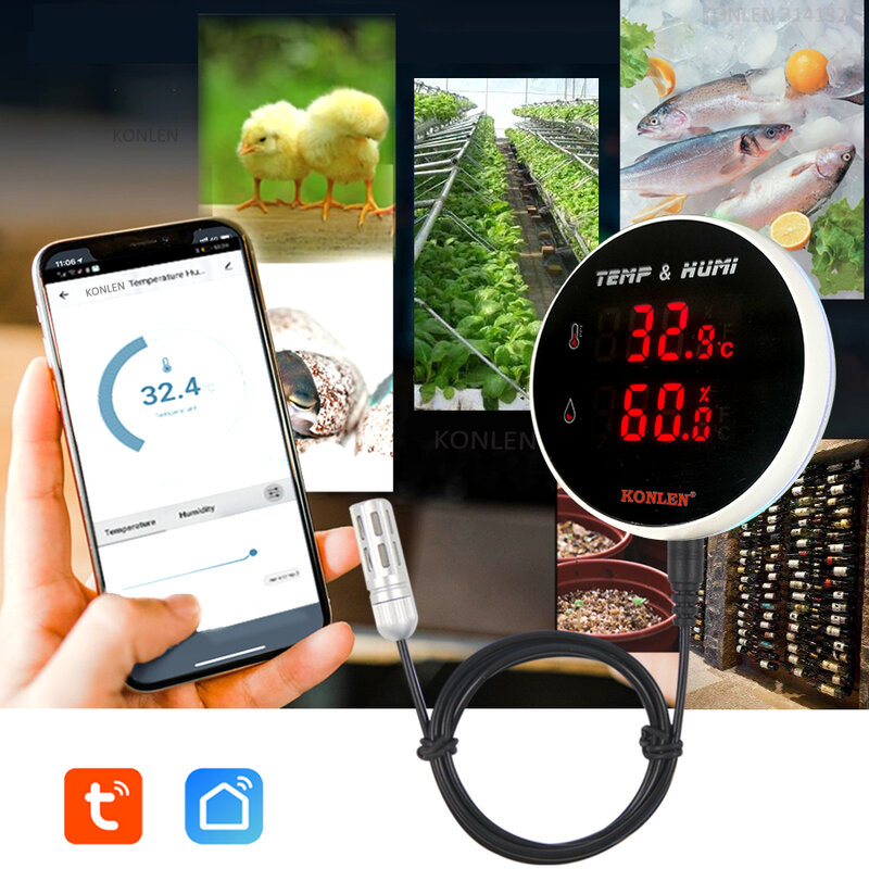 Neue tuya wifi temperatur feuchtigkeit sensor externe digitale smart life hygrometer raum thermometer anlage kühlschrank frige