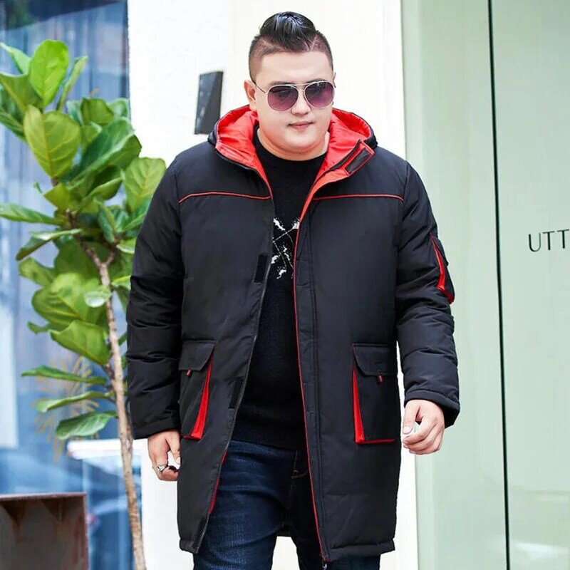 Plus size Big pockets brand mid-length down jacket men's down jacket hoodie men extra large long winter coats 9XL 10XL