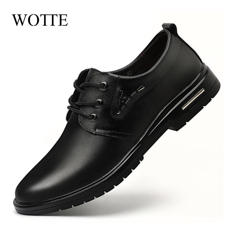 Wotte-sapatos masculinos de couro, casual, confortável, apontado, cor sólida, moda, negócios, casamento, novo