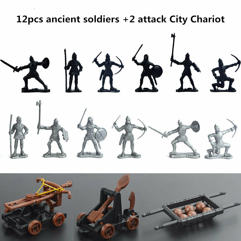14個プラスチック中世騎士クロスボウ子供大人のためのギフト軍陸軍モデルアクション玩具兵士フィギュアセットdiy再生ホーム