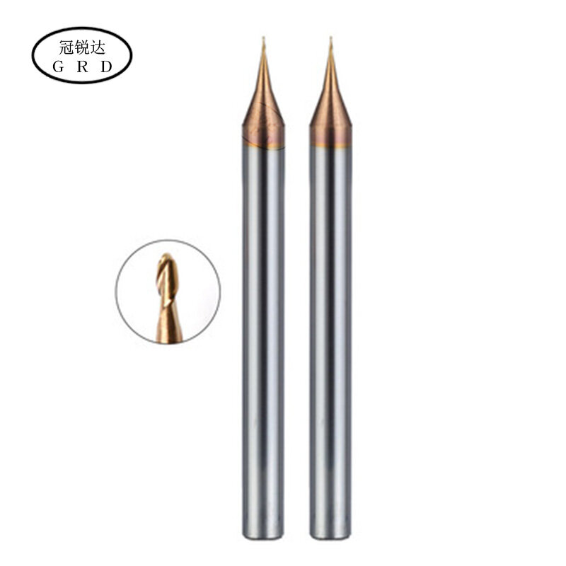 HRC55 2-Flute Tungsten Steel Bola Hidung Akhir Milsl Slot Kecil Diameter 0.2Mm 0.3Mm 0.4Mm 0.5mm 0.6Mm 0.7Mm Mesin Penggilingan Cnc