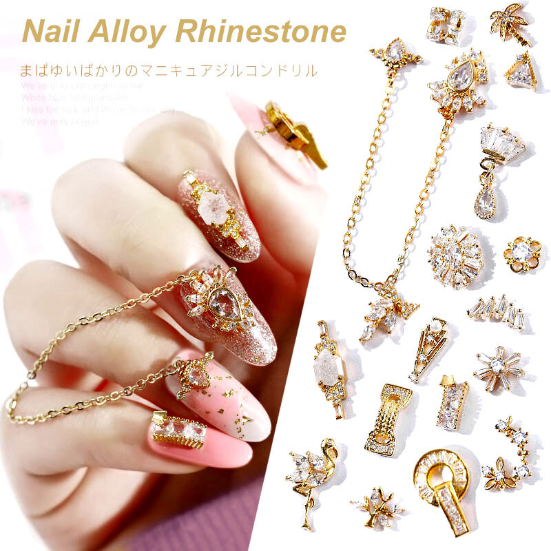 1pc Gold 3D Nail Art Gems Strass With Rhinestones Zircon Chain Manicure Decorations Stones Crystal Sparkly