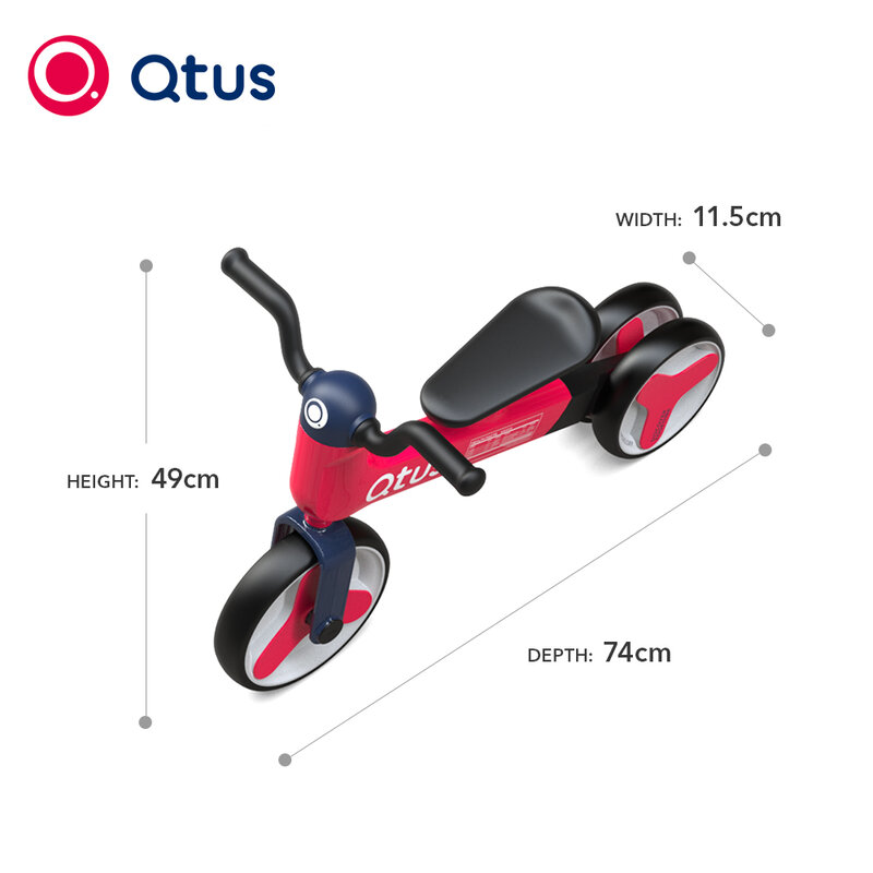 Qtus QR3 4-In-1 Balance Bike, triciclo trasformabile, ruote EVA Premium, telaio In lega di HEPE/PP/alluminio, da 2 a 5 anni, rosso blu