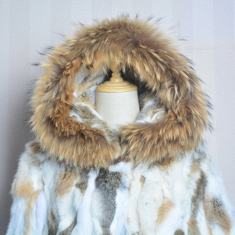 SKWHL – manteau de luxe en vraie fourrure de lapin pour femme, veste chaude, couleur naturelle, pour l'hiver
