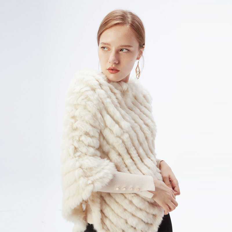 ETHEL ANDERSON Newly Design Knitted Genuine Rabbit Fur Poncho Vest Wrap Coat Shawl Elegant Top Wedding Casual Best Price
