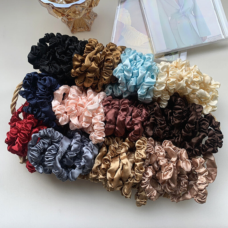 3pcs/set Woman Silk Hair Scrunchies Set Solid Colors Rubber Band Girls Ponytail Holders Hair Ties Women Hair Accessories
