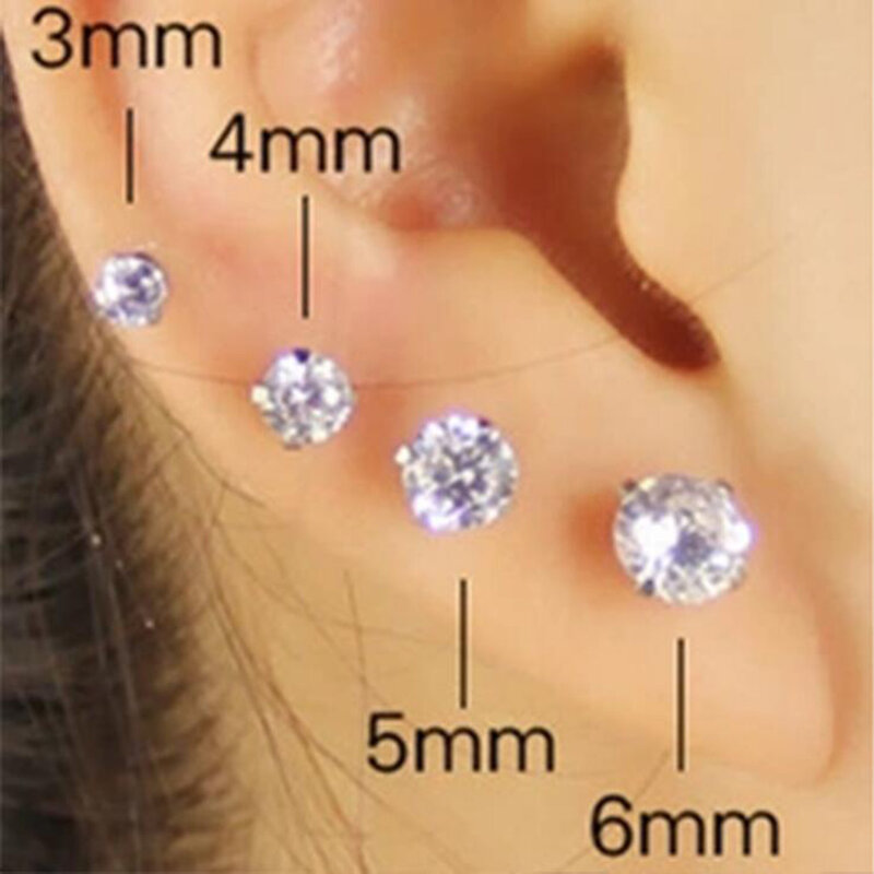 医療ステンレス鋼クリスタルジルコン耳のスタッド女性と男性、4プロング耳珠軟骨ピアスジュエリー、1 pc