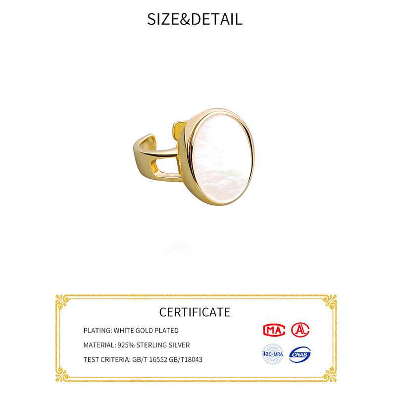 925 стерлингового серебра, новые браслеты, простой дизайн, овальный камень Золотая Цвет кольца в стиле ретро; Искусственно состаренные открытие кольцо ручной работы модные ювелирные украшения