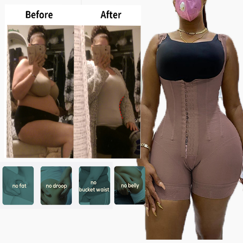 Fajas Colombianas Bodyshaper wysoka kompresja kontrola brzucha podwójne body gorset Waist Trainer otwarte piersi Skims Kim Kardashian
