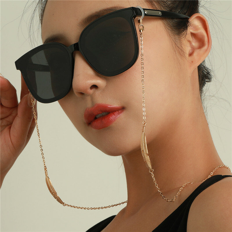2021 moda correntes de máscara para óculos de sol feminino correntes óculos cabo titular ouro cor folha eyewear cordão colar cinta corda