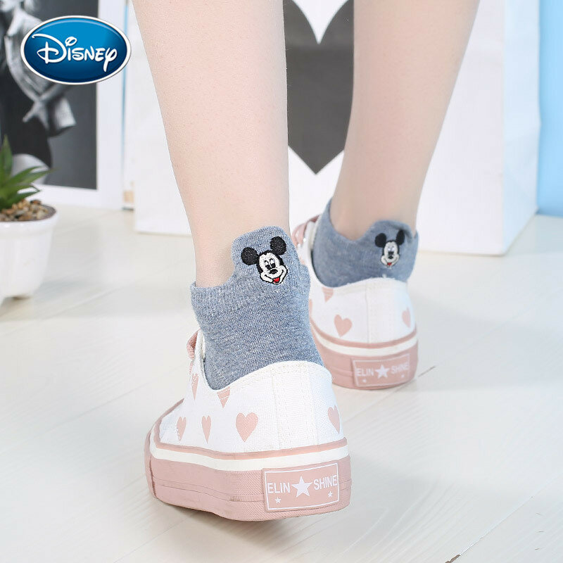 Disney-Meias femininas de animais animados coloridos, meias Mickey Mouse, meias de tornozelo, algodão, bordado, menina engraçada