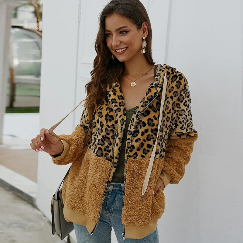 Zogaa 2019 moda leopardo veludo jaqueta casaco feminino vintage zíper com capuz manga longa inverno grosso jaquetas streetwear casacos