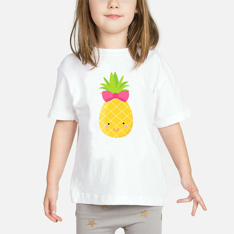 Dziecko lato topy śmieszne owoce druk ananasowy graficzne koszulki dziewczyny koszulka Casual dzieci t shirt dzieci odzież ananas tshirts