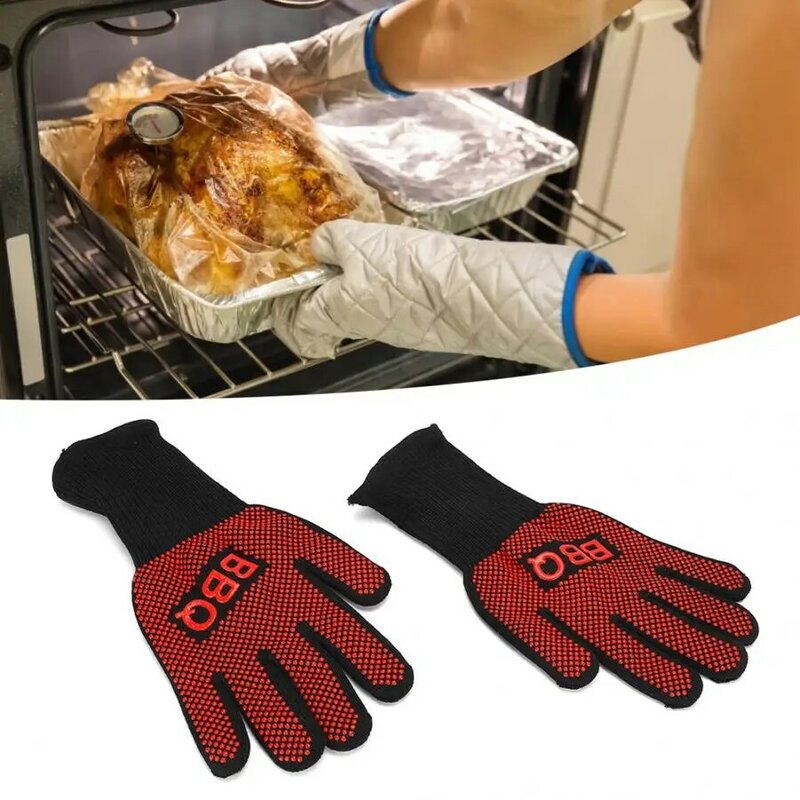 Термостойкие перчатки 800 градусов, огнестойкие противоскользящие Жаростойкие перчатки для микроволновой печи, барбекю, выпечки, ручная защита PM024