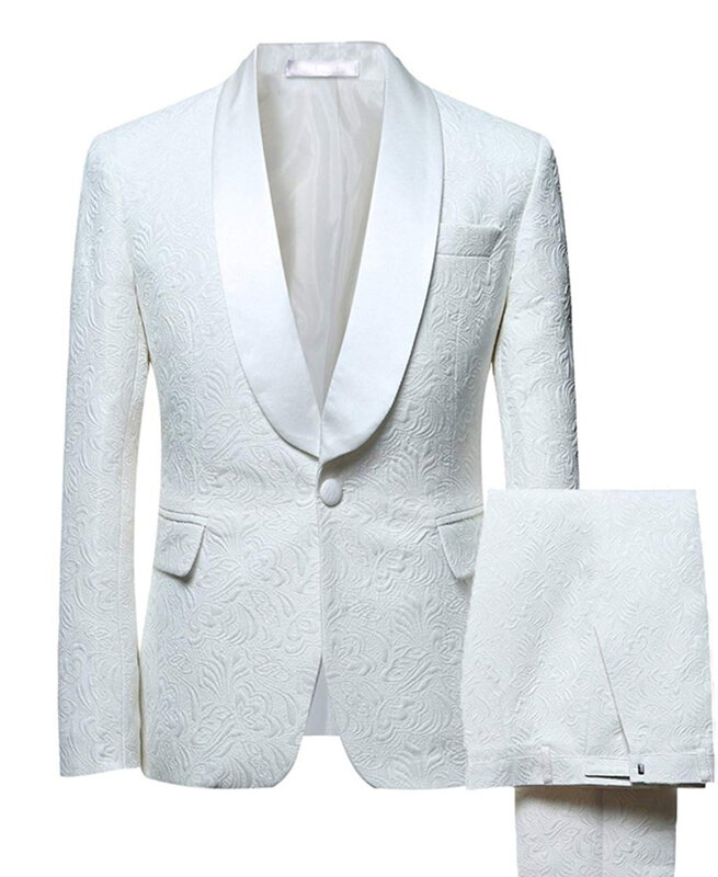 Suiit masculino formal feito sob encomenda dos homens duas peças jacquard terno único breasted lapela noivo para o casamento (jaqueta + calça)