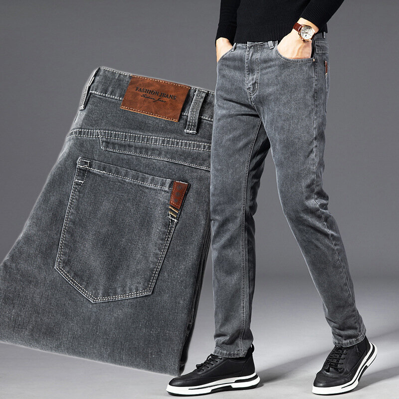 Icsars-pantalones vaqueros rectos elásticos para hombre, Jeans clásicos de color negro, Vintage, talla grande 29-38 40, otoño y verano