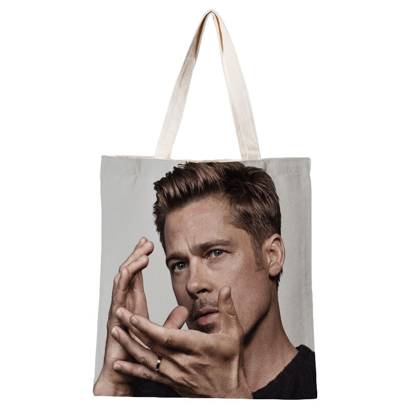 Panie Brad Pitt płócienna Tote torba bawełniana tkanina na ramię torby na zakupy dla kobiet Eco składane torby na zakupy do wielokrotnego użytku
