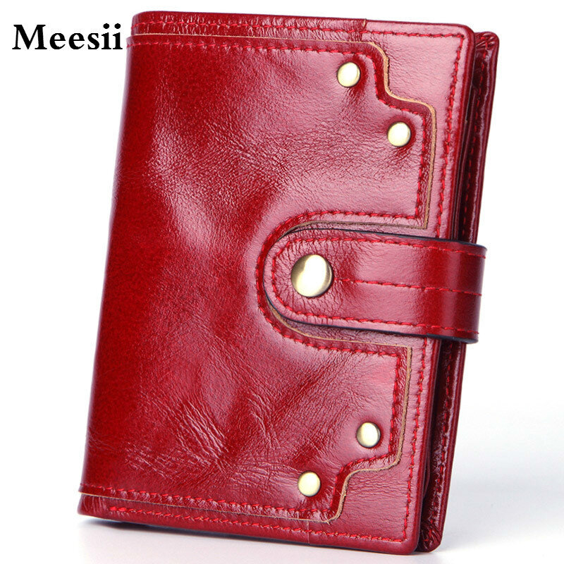 Meesii 2020 Cow Leather Men Wallets Card Holder Photo Holder Large Capacity Retro Short Hasp Bifold Wallet Money Wallets