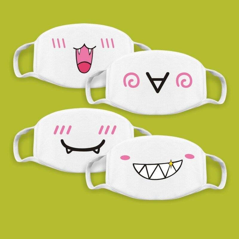 Katoen Kawaii Grappige Anime Expressie Mond Gezichtsmasker Glimlach Ademend Maskers Voor Koreaanse Unisex Gezicht Mond Moffel Masker Accessoires
