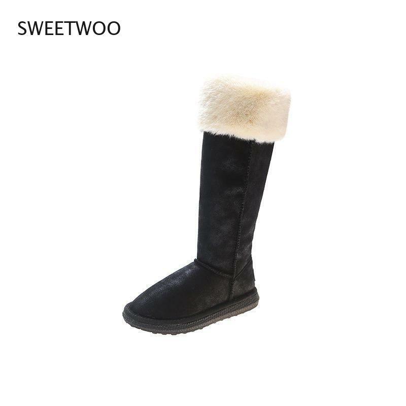 Botas de nieve de tubo alto para mujer, botas de pu de moda coreana, botas gruesas de algodón de terciopelo, Invierno