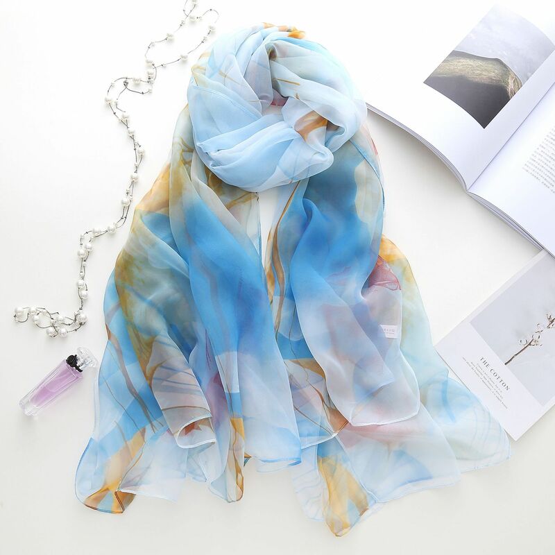 Модный шифоновый солнцезащитный шарф из ледяного шелка, Женские палантины из натурального шелка, шали и шарфы 180*140 см, хиджабы, Пляжная накидка