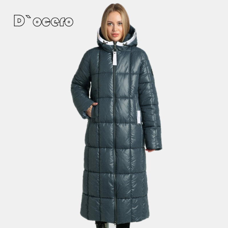 D'ocero 2022 nowy kobiety zima płaszcze proste moda X długa kurtka puchowa kobiet Parka ciepłe duży rozmiar pikowana kurtka z kapturem