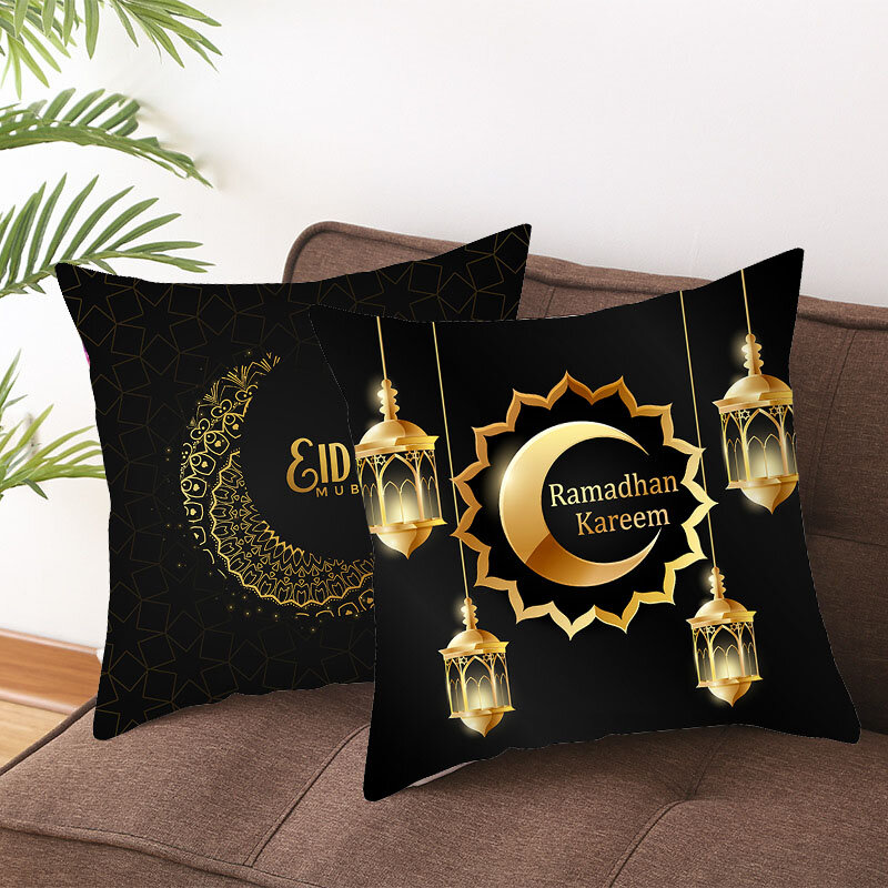 Eid Mubarak Decor Cushion Cover Moon Star Ramadan Kareem Pillowcase Islamic Mulism Sofa Car Home Decorative Throw Pillowcase
