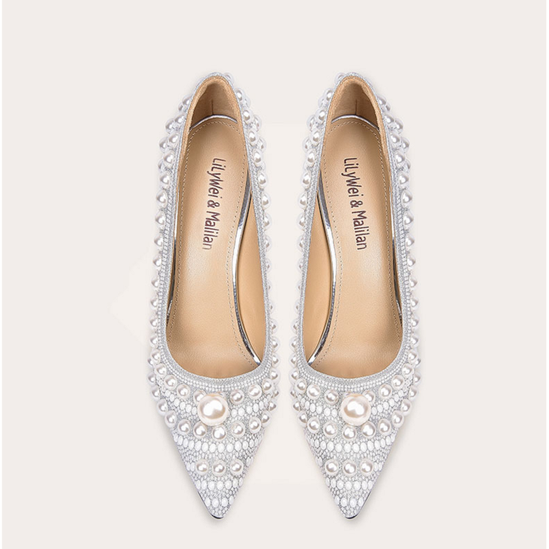 Sepatu pernikahan hak tinggi stiletto, Kasut tunggal wanita berlian imitasi lancip musim semi ukuran besar ukuran kecil 31-44