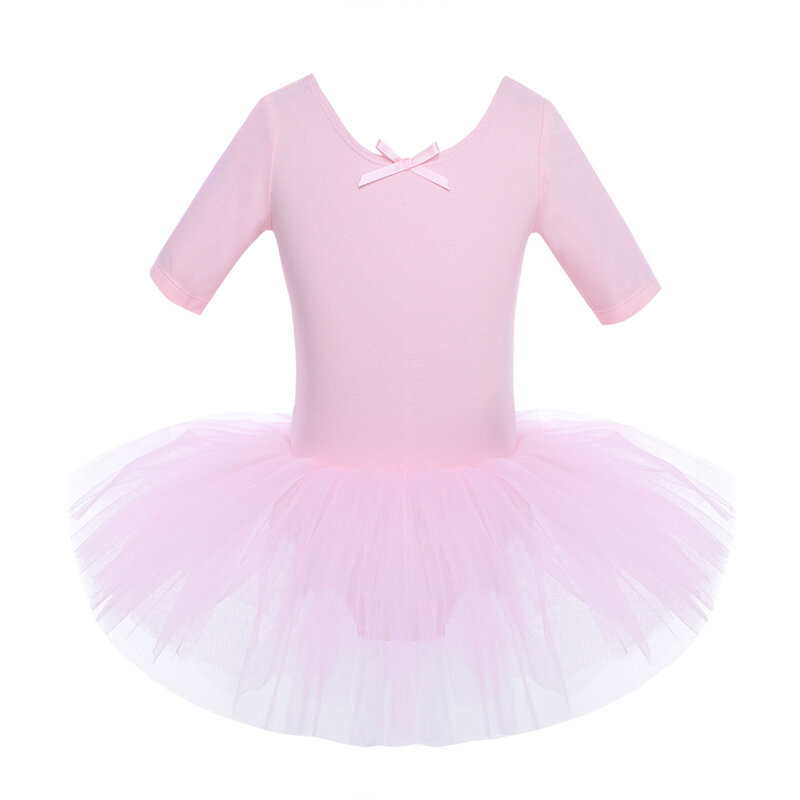 Kids Girls Short Sleeve Cotton Tulle Tutu Ballet Dance Gymnastics Leotard Dress Children Dancewear Ballerina Party Costumes
