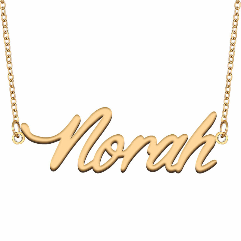 Norah-collar con nombre personalizado para mujer, joyería de acero inoxidable, chapado en oro, colgante de placa de identificación, regalo para madre y novia