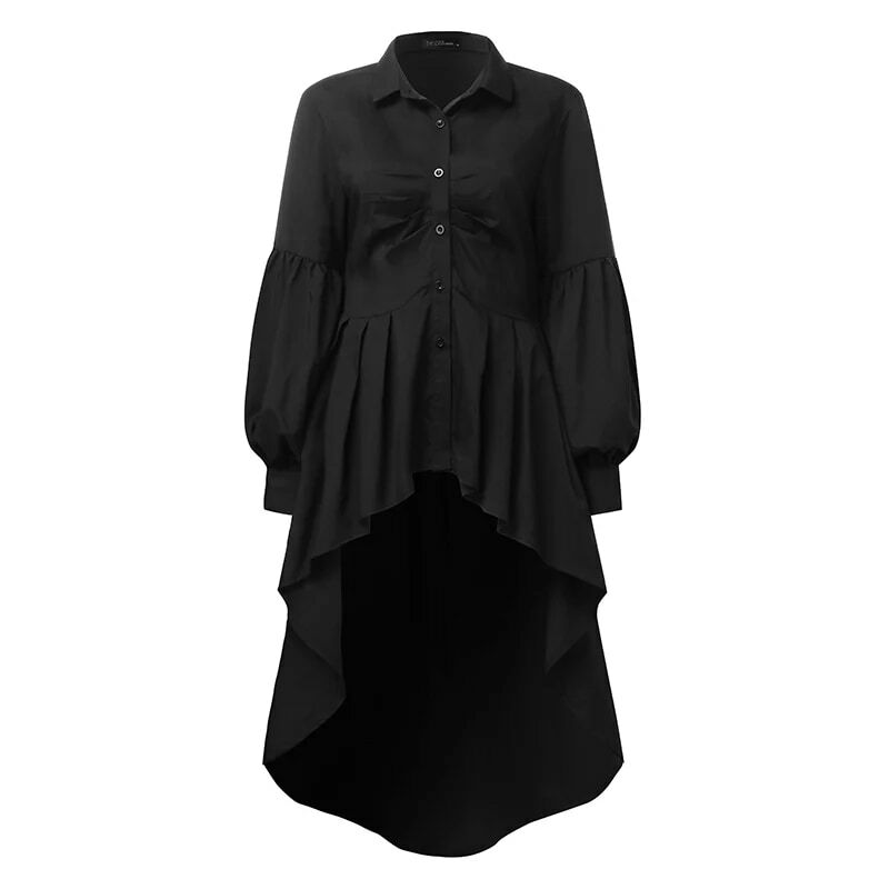 Модная женская рубашка с оборками на подоле, элегантная рубашка с воротником с лацканами в стиле Махаон, однотонные топы с длинными рукавами и высокой талией, нестандартные Блузы