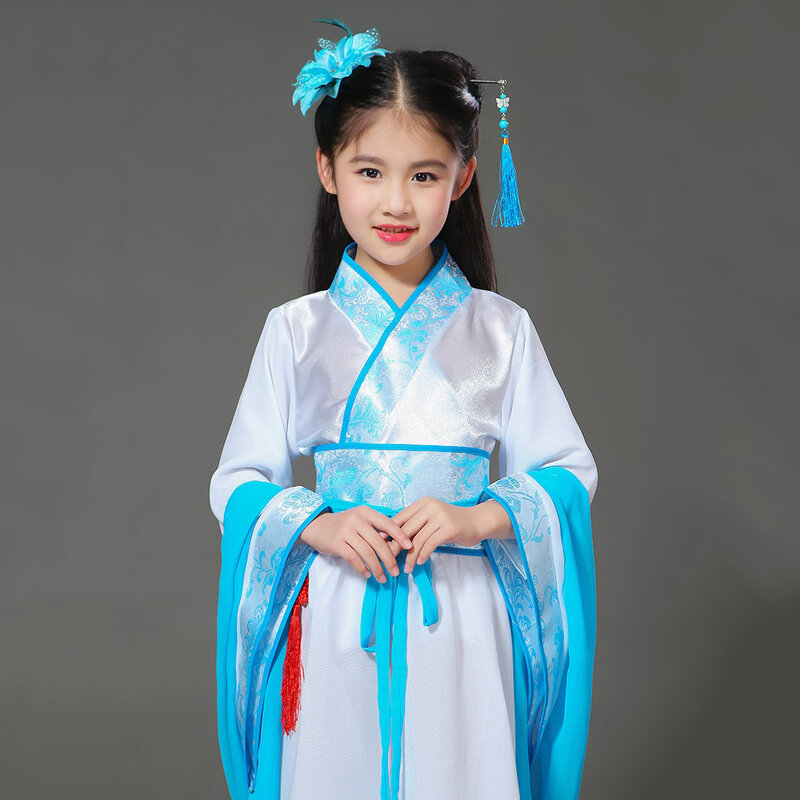 Vestido hanfu tradicional chinês, roupa infantil de dança folclórica chinesa para meninas