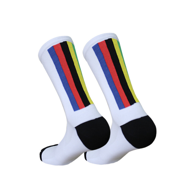 Calcetines de Ciclismo para hombre y mujer, medias deportivas de compresión transpirables con rayas de colores, novedad
