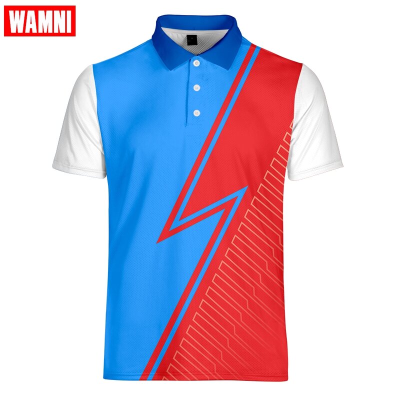 WAMNI Tennis t-shirt mode hommes dégradé 3D jeunesse chemise Sport décontracté col rabattu rayure mâle à manches courtes-chemise