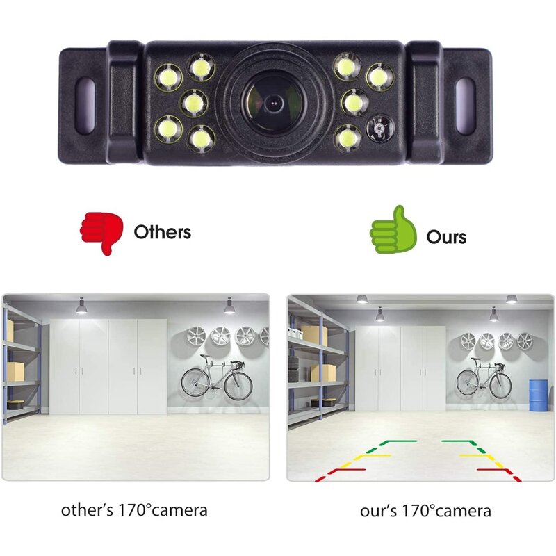 Telecamera di retromarcia per auto telecamera di retromarcia con grandangolo a 170 ° 9 luci a LED visione notturna Super chiara per tutti i veicoli