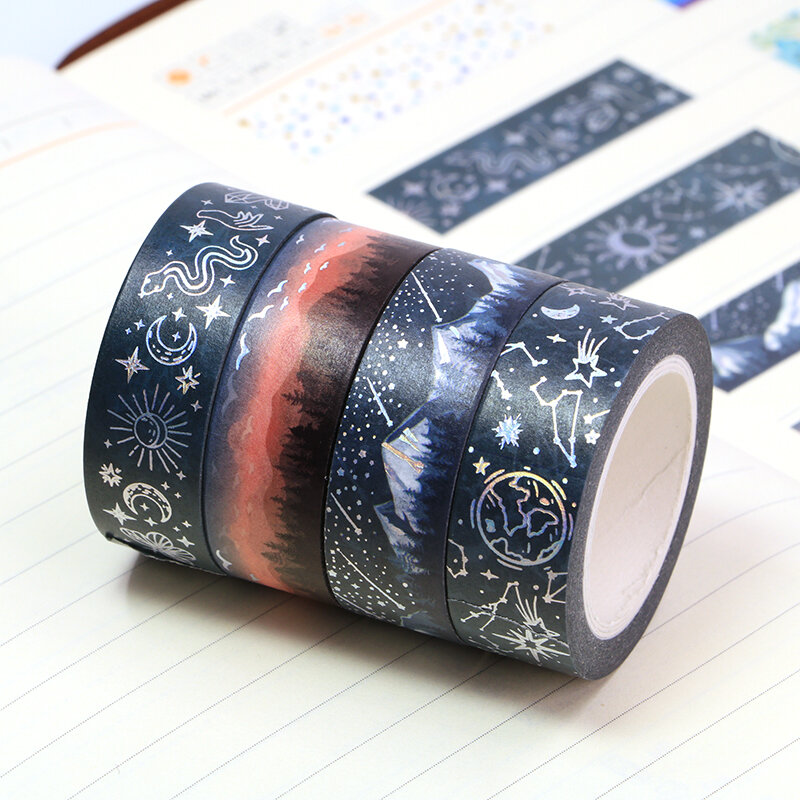 Cinta adhesiva decorativa de cielo estrellado, lámina plateada, Washi Tape, Diy, Scrapbooking, papelería japonesa, 10m