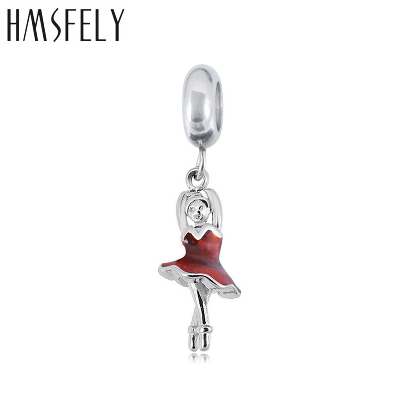 Hmsfely 316l titânio aço inoxidável esmalte ballet menina pingente para diy pulseira colar fazer jóias acessórios dangles