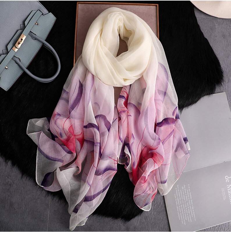 KOI LEAPING new fashion flower print scarves female outside holiday soft scarf popular beach towel Sunscreen  long scarf
