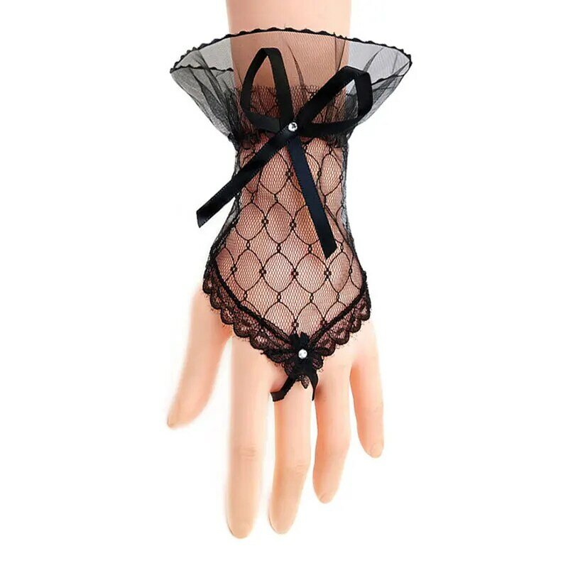 Ladies Bow Sleeves Short Arm Sleeves Lace Wrist Cuffs Bracelets Women Solid Color Gloves Net Yarn Lace Gloves Accessories