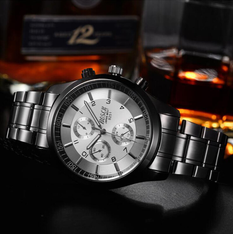 Bosck relógio masculino esportes aço inoxidável hardlex novo com tags relógio de pulso dos homens moda casual reloj hombre masculino quartzo-relógio masculino