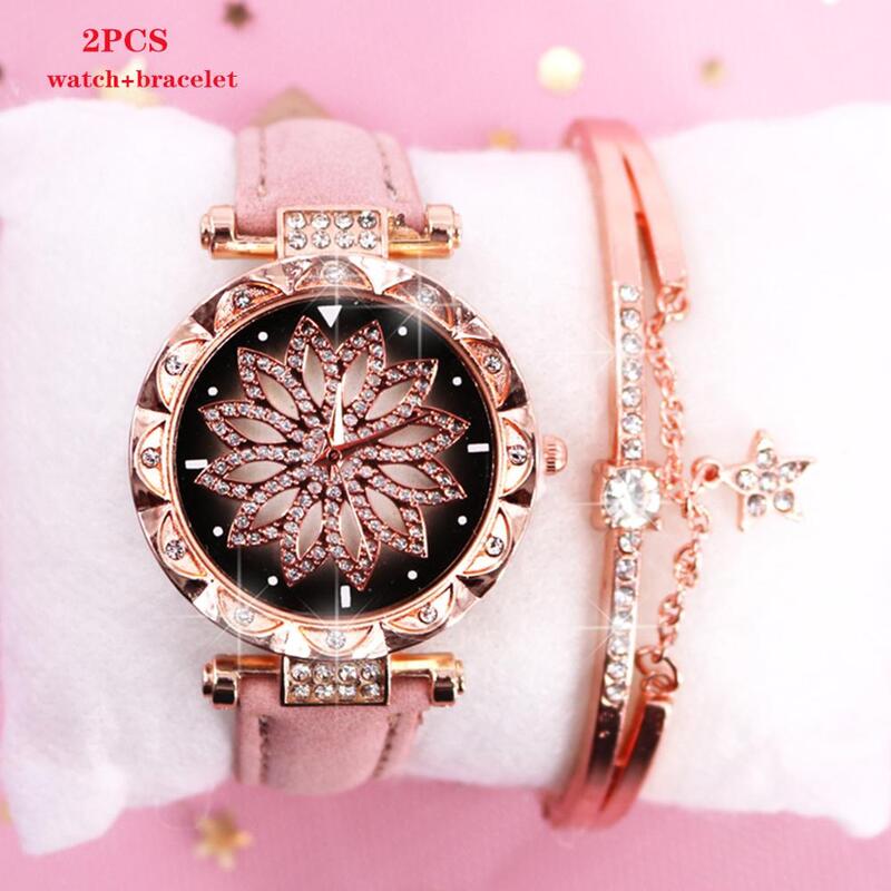 Mode Quarzuhr Frauen Uhren Top Marke Luxus Damen Uhr Armband Set 2PCS Für Uhren Reloj Mujer Diamant Uhr
