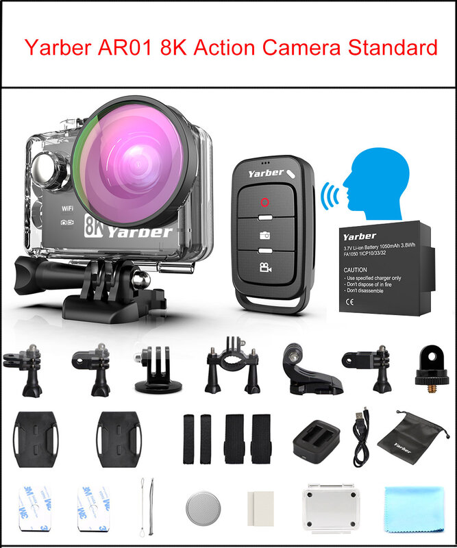 Yarber 8K kamera sportowa Action WIFI 4K 60fps kask rowerowy kamery sportowe 40M wodoodporna kamera do nurkowania wideo kamera na deskę rozdzielczą ze zdalną aplikacją