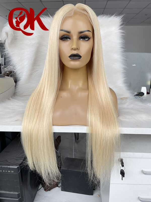 QueenKing Brazilian Human Hair Blonde Lace Front 150% 13x6 Blonde 613 Silky Straight Remy Wigs For Women Free Overnight Shipping