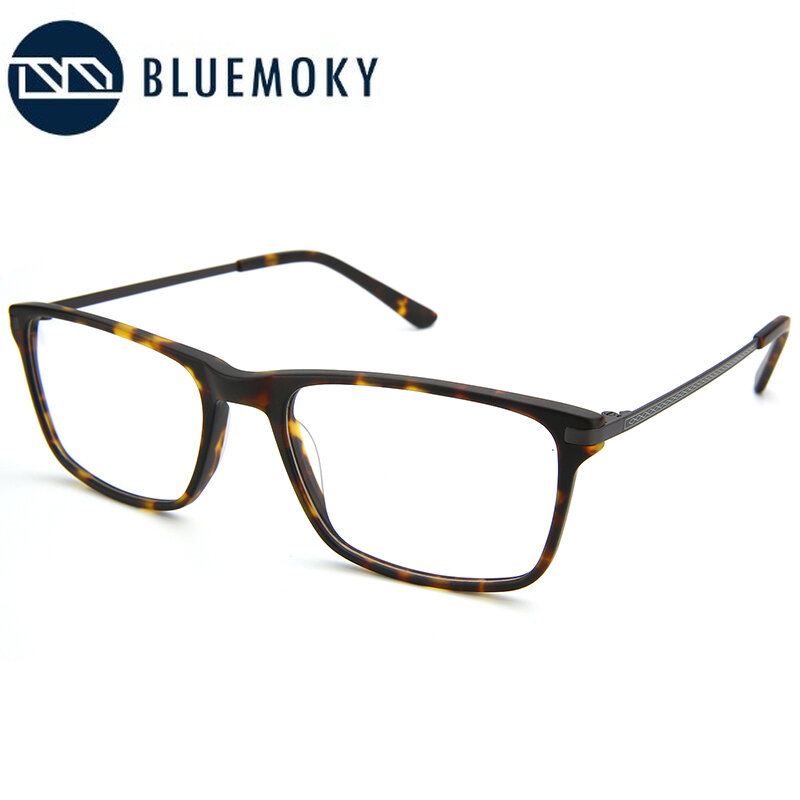 BLUEMOKY-gafas graduadas de acetato para hombre, azul para lentes cuadradas antiluz miopía, hipermetropía, ópticas, para ordenador