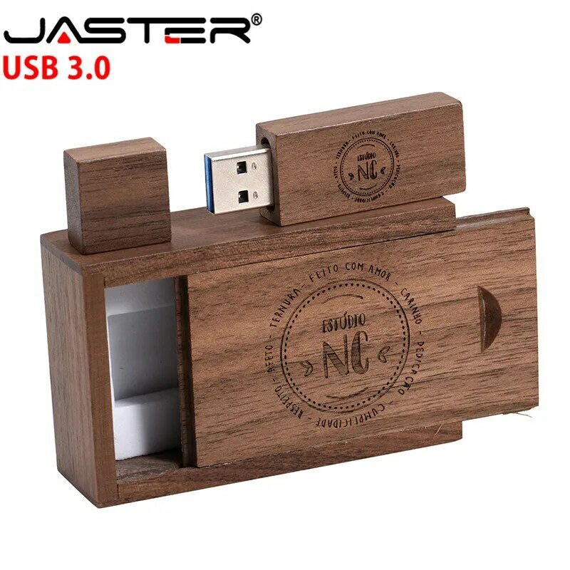 JASTER USB 3.0 + Hộp (Tự Do Tùy Chỉnh Logo) gỗ Cây Phong Đèn LED Cổng Usb Pendrive 4GB 16GB 32GB 64GB Thẻ Nhớ Khách Hàng LOGO
